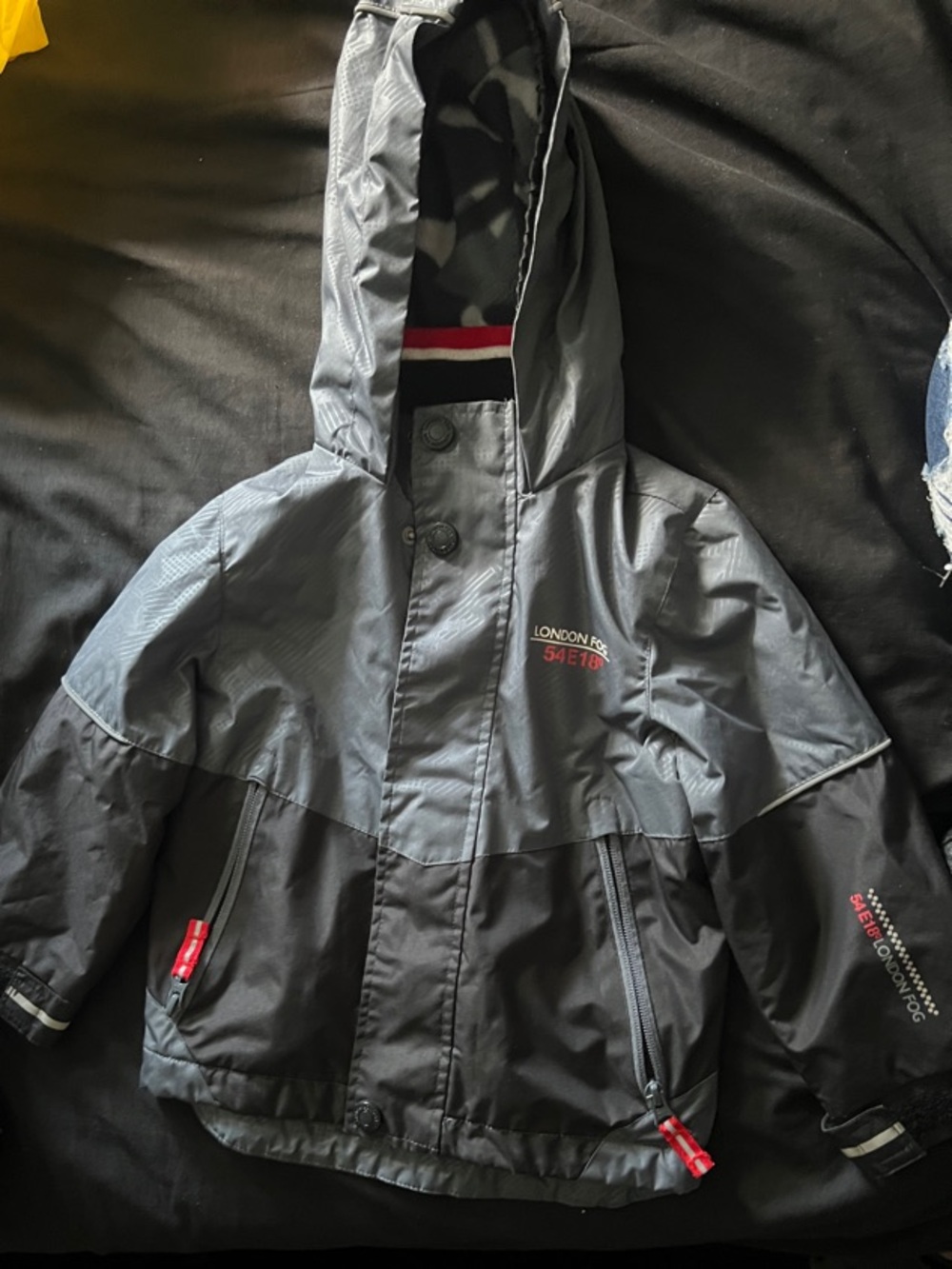 London Fog Kids Two-Tone Black & Gray Hooded Rain Jacket